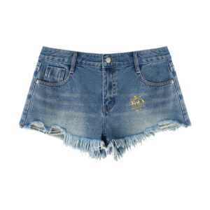 vintage wash raw hem denim shorts gold crown by tnd