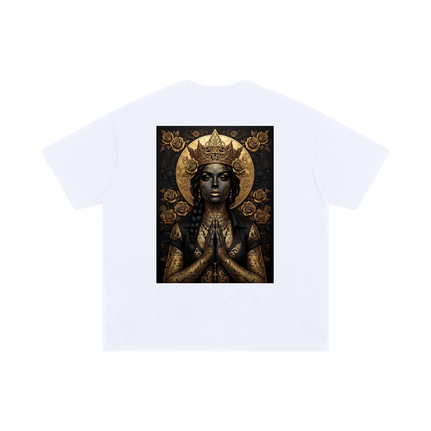 unisex oversized cotton t shirt gold crown dark prayers la by tnd
