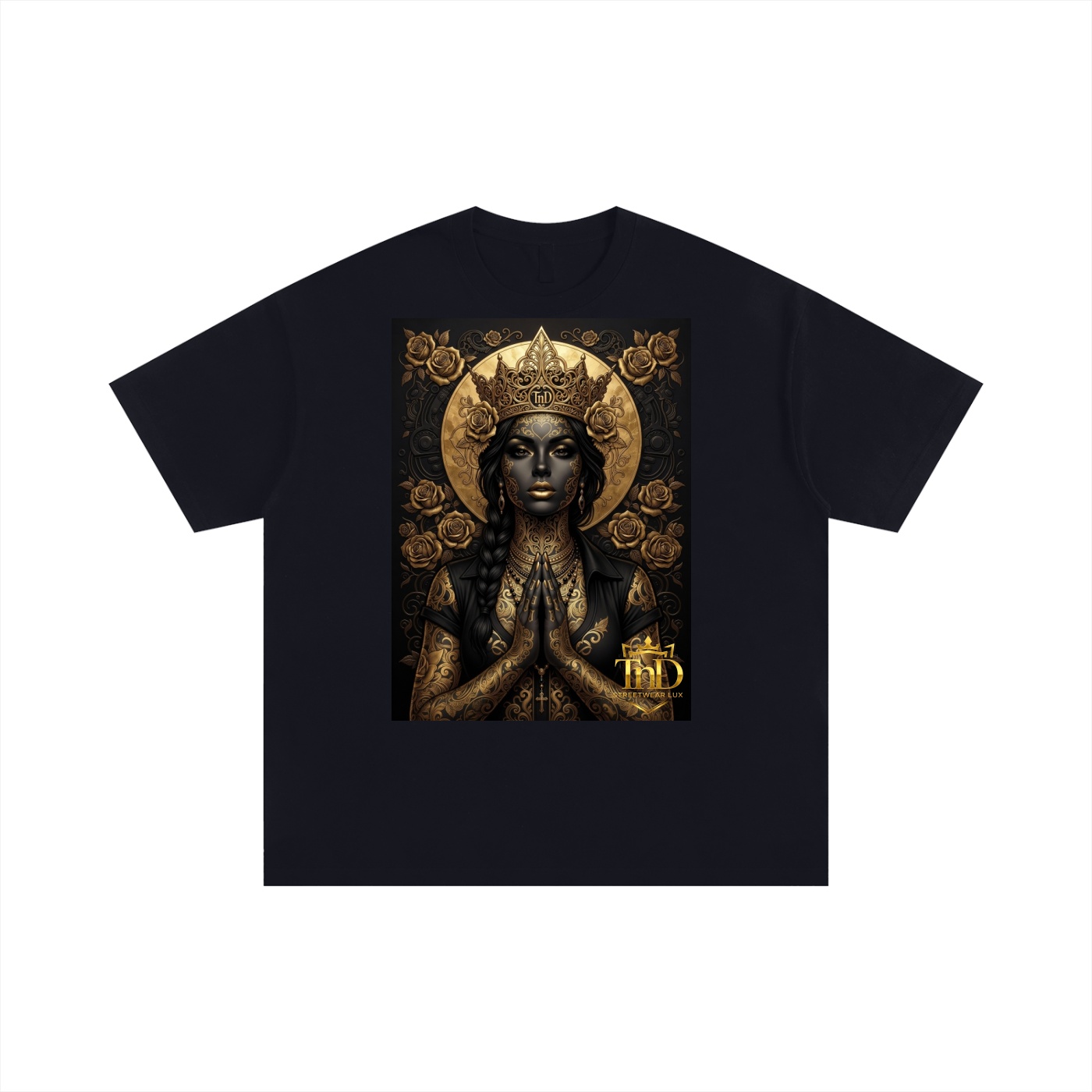 unisex oversized cotton t shirt gold crown dark prayers la by tnd