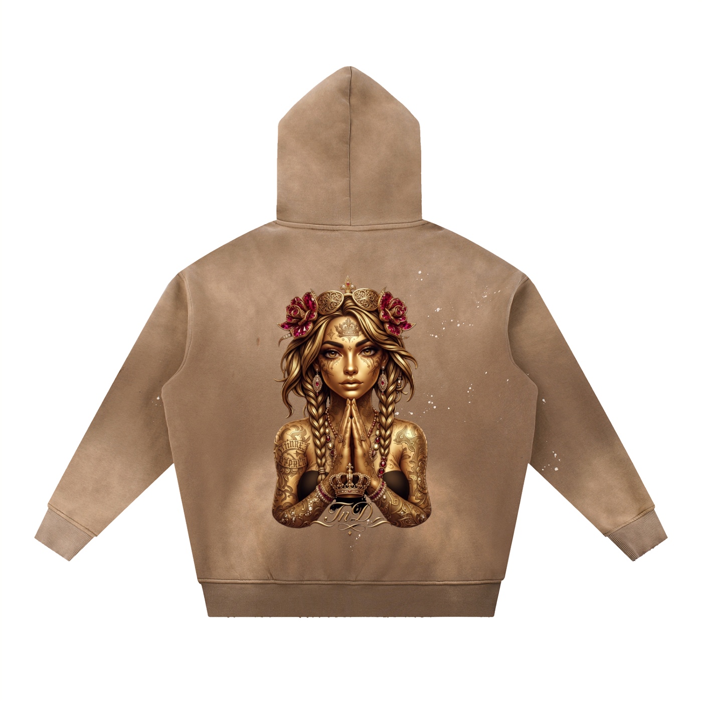 vintage washed frayed fleece hoodie gold crown dark prayers la by tnd