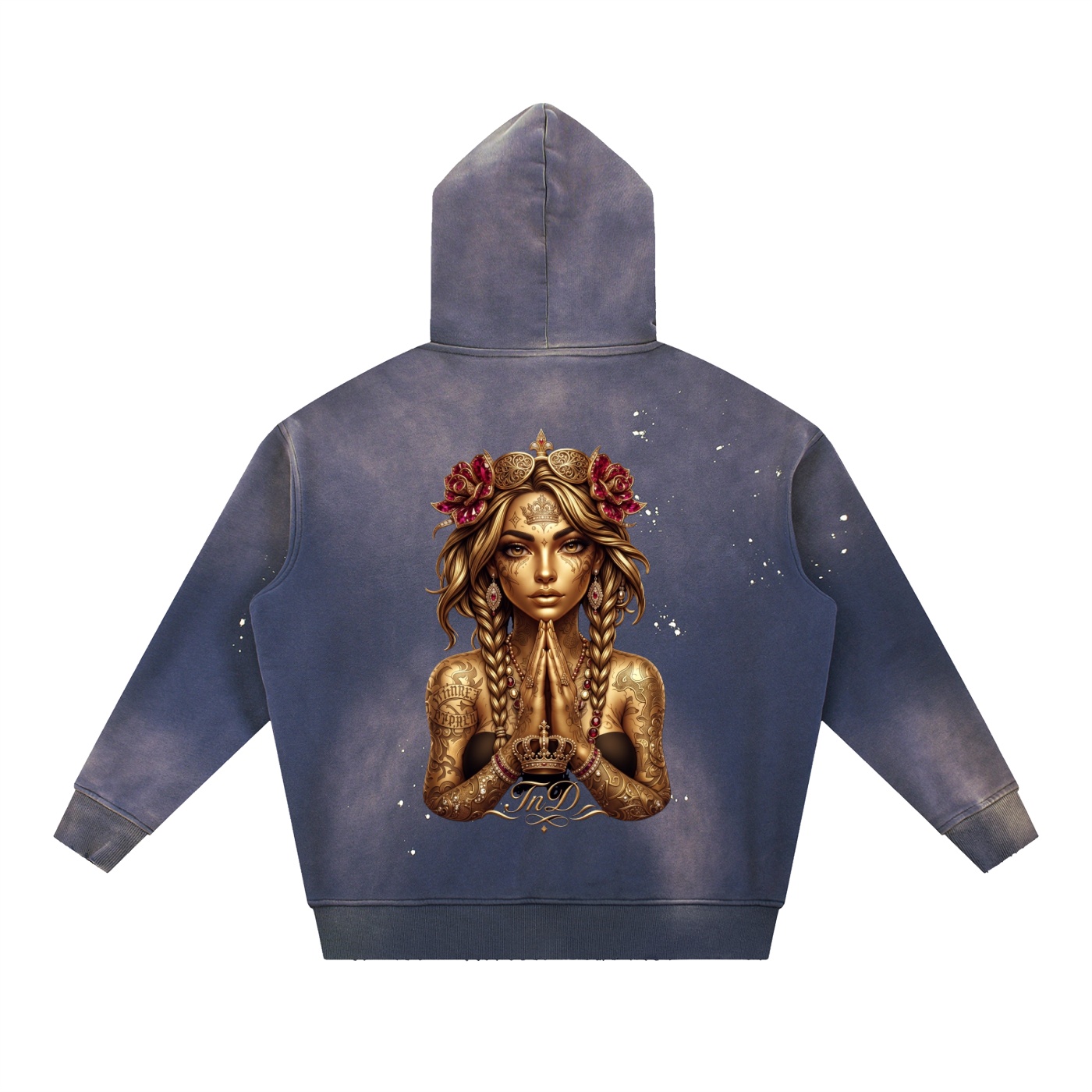 vintage washed frayed fleece hoodie gold crown dark prayers la by tnd
