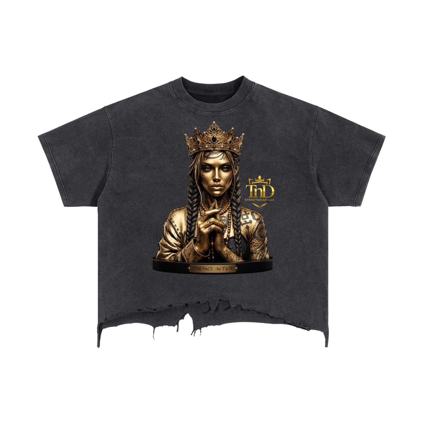 vintage wash boxy distressed hem t shirt dark prayers la by tnd