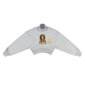 women's crop mock neck sweatshirt gold crown dark prayers la by tnd