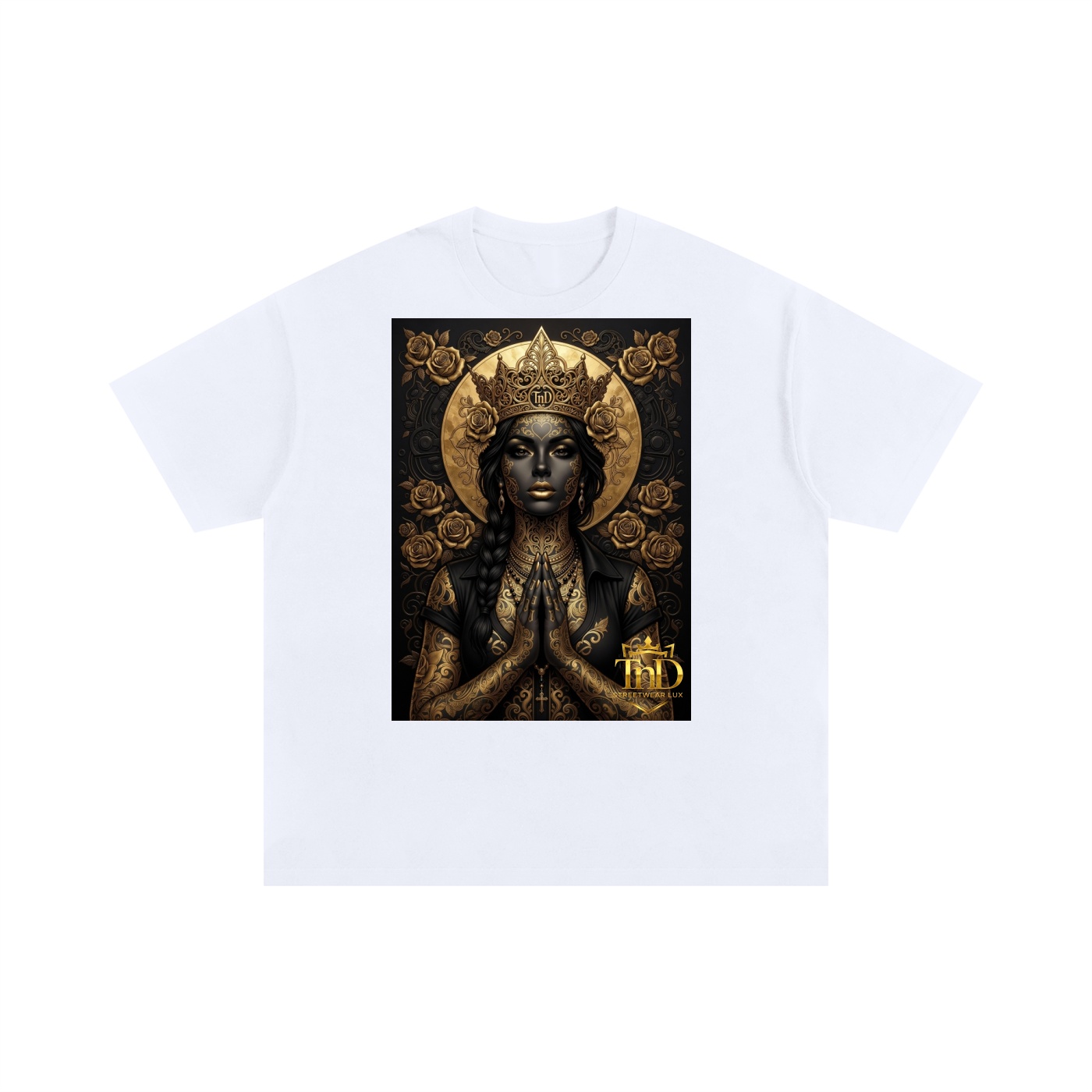 unisex oversized cotton t shirt gold crown dark prayers la by tnd