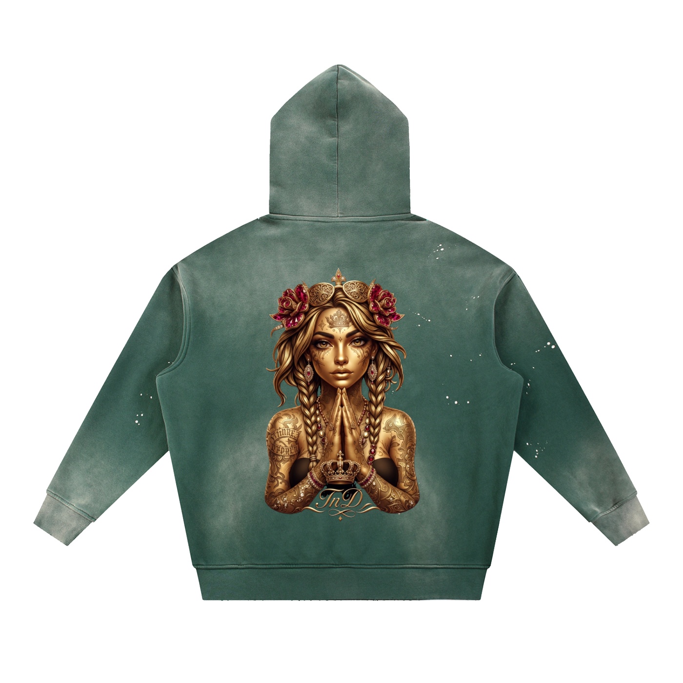 vintage washed frayed fleece hoodie gold crown dark prayers la by tnd